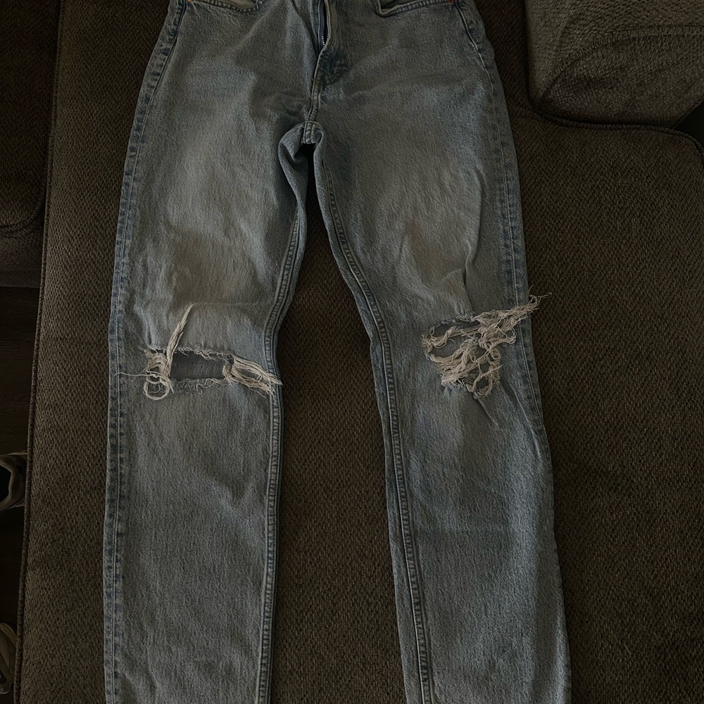 H&M Blue Straight Fit Distressed Jeans